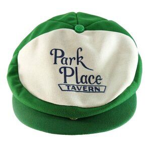 Vintage Park Place Tavern Newsboy Cap Hat Green White Snap Back
